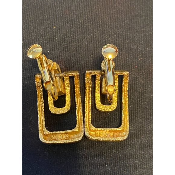 Vintage DG Signed Door Knock Black/Gold Clip-on Earrings  with Rhinestones - Picture 5 of 5